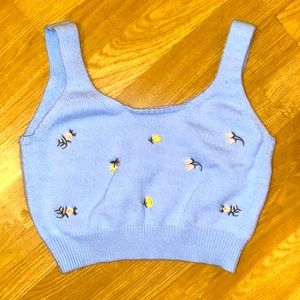 Forever 21 Blue tank top with flower embroidery